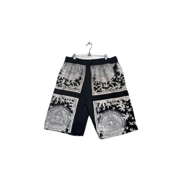Imperious Men's Graphic Shorts - Illuminati Eye & Cannabis leaf print Size 2XL - Picture 1 of 7